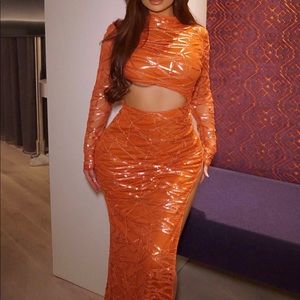 Sequin Maxi Dress Orange